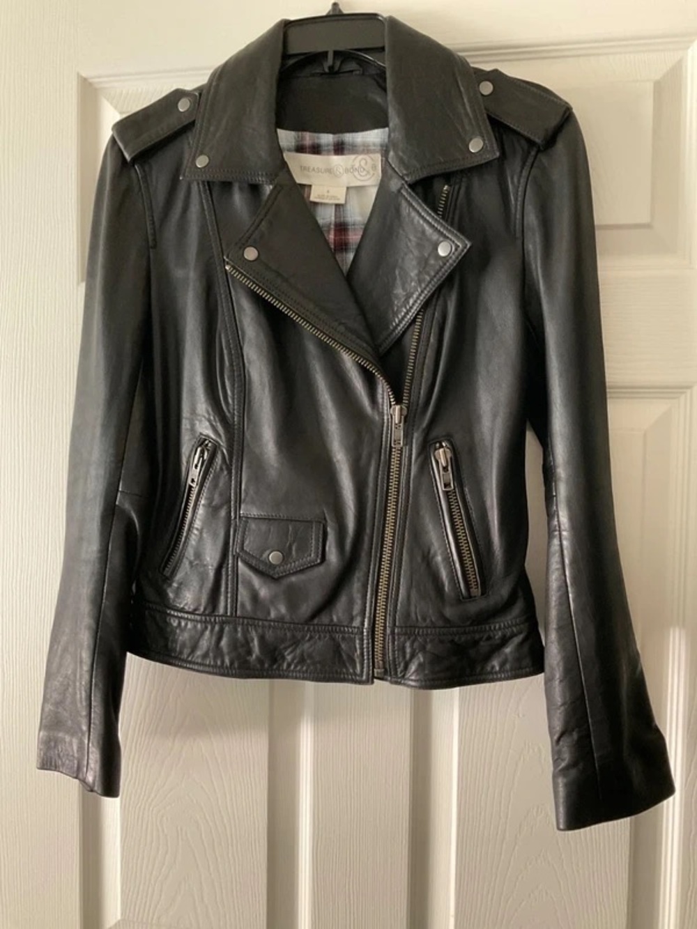Treasure & Bond Black Leather Moto Jacket